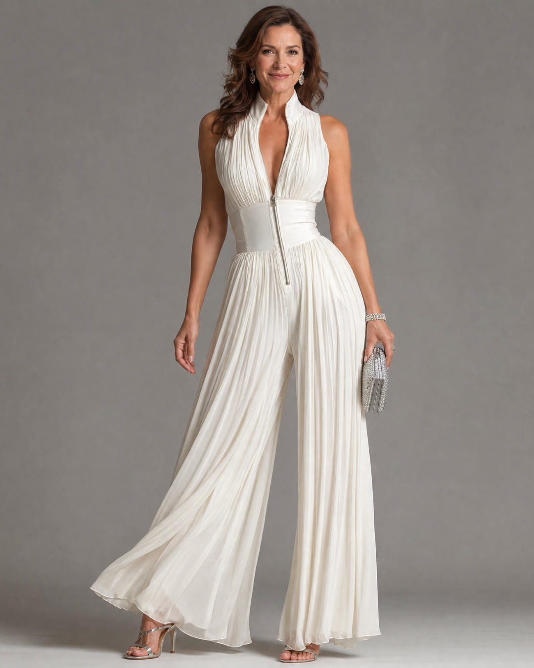 Zakira | Pleated Halter Neck Wide-Leg Jumpsuit