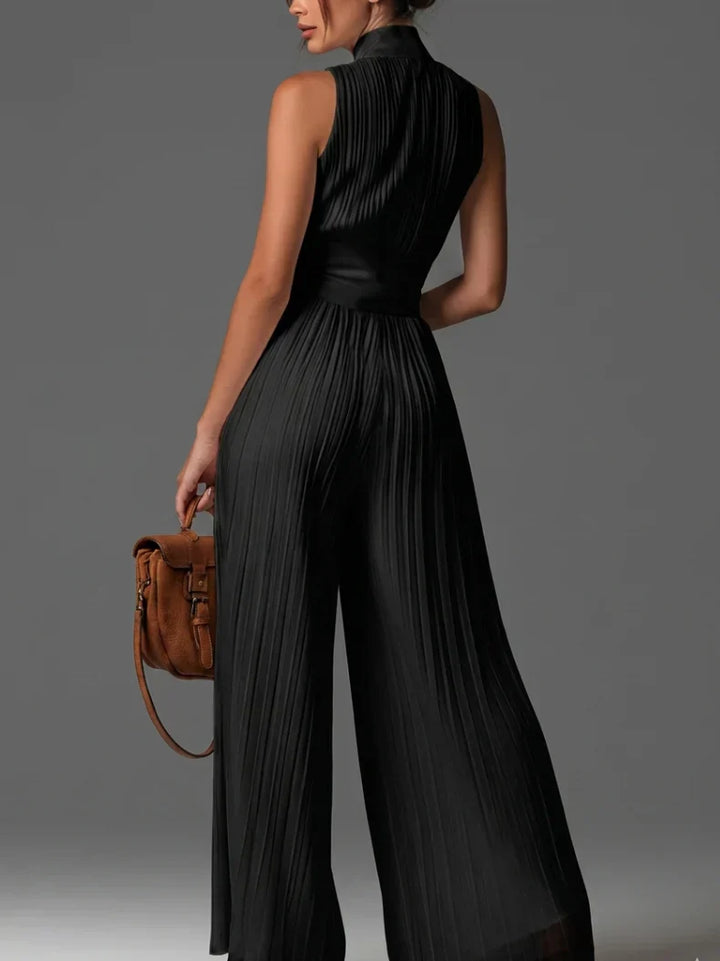 Zakira | Pleated Halter Neck Wide-Leg Jumpsuit
