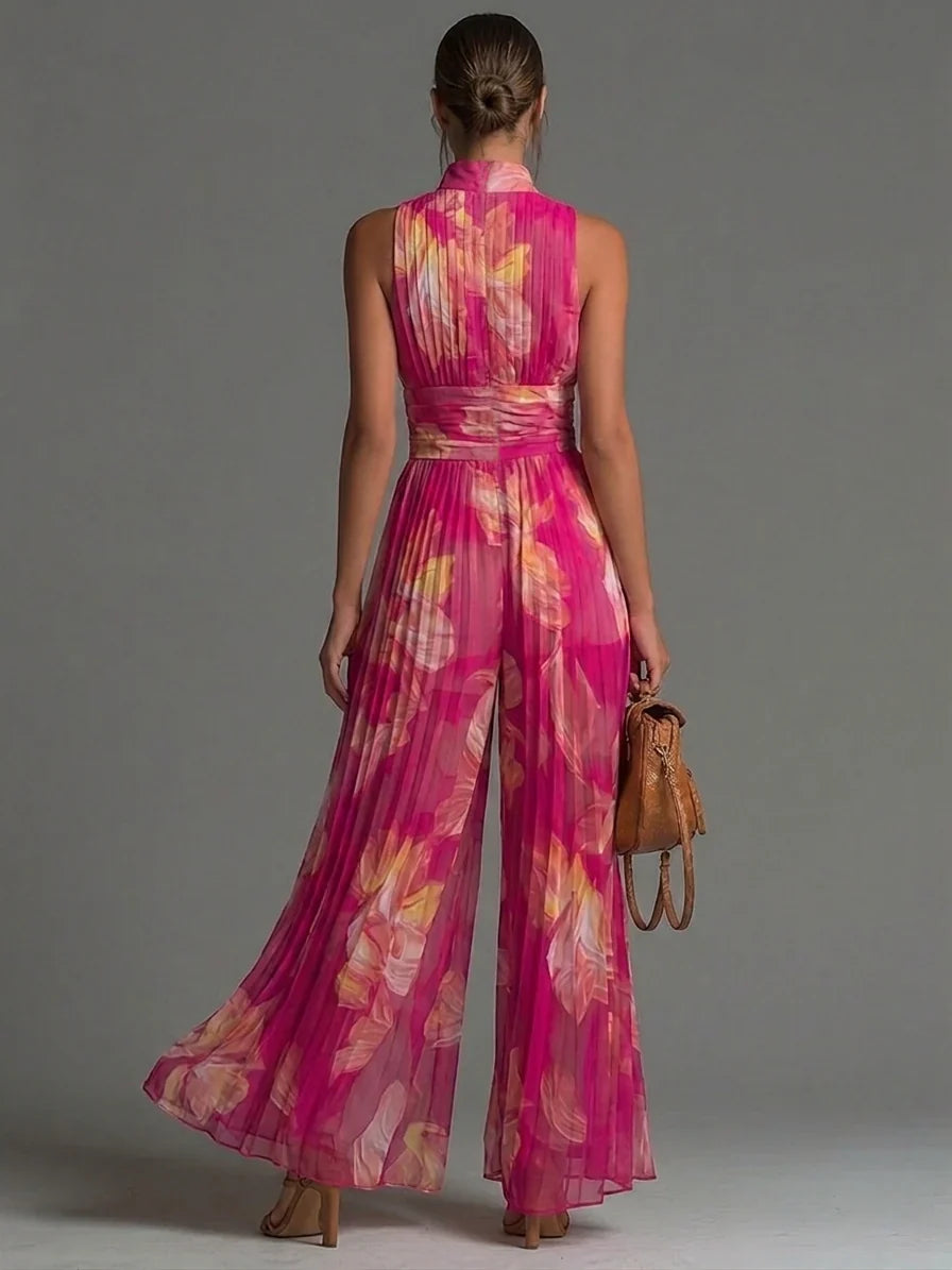 Zakira | Pleated Halter Neck Wide-Leg Jumpsuit
