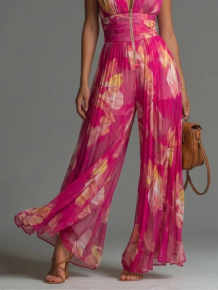 Zakira | Pleated Halter Neck Wide-Leg Jumpsuit